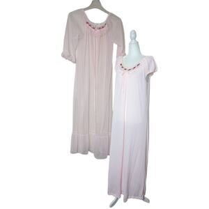 Vintage Movie Star pink peignoir set nightgown robe floral ruffles sz medium